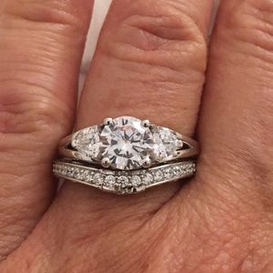 Sterling Silver Three-Stone Wedding Engagement Set